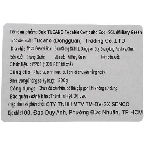 Balo Laptop 14 inch TUCANO Fodable Compatto Eco - Xanh bộ đội Màu Xanh bộ đội