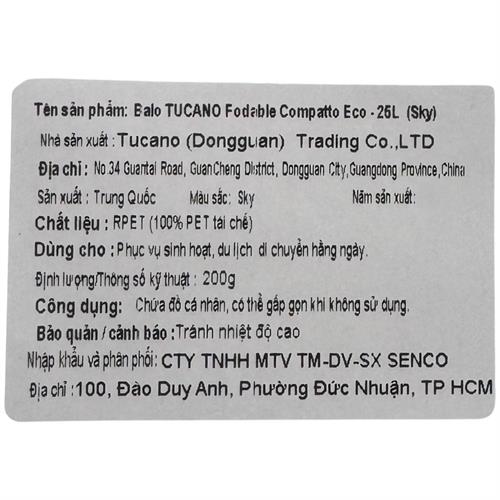 Balo Laptop 14inch TUCANO Fodable Compatto Eco - Xanh da trời Màu Xanh lam