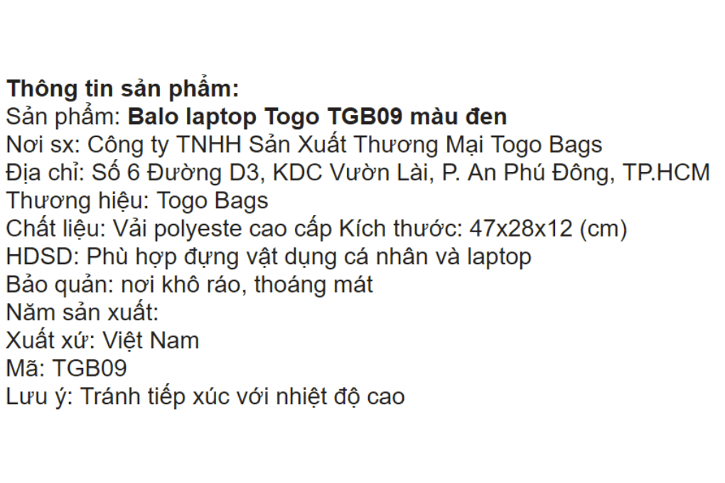 Balo Laptop 16 inch Togo TGB09 Màu Đen