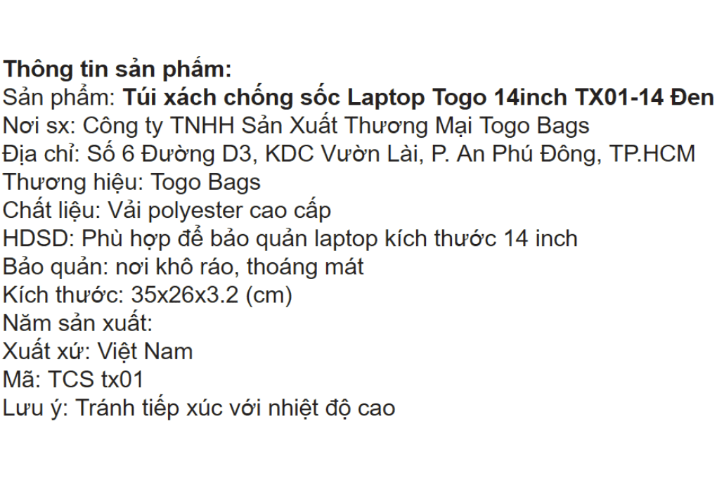 Túi xách chống sốc Laptop 14 inch Togo TX01-14 - 6