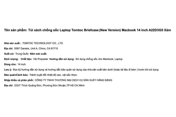 Túi xách chống sốc Macbook 14 inch Tomtoc Briefcase A22D3 Màu Xám