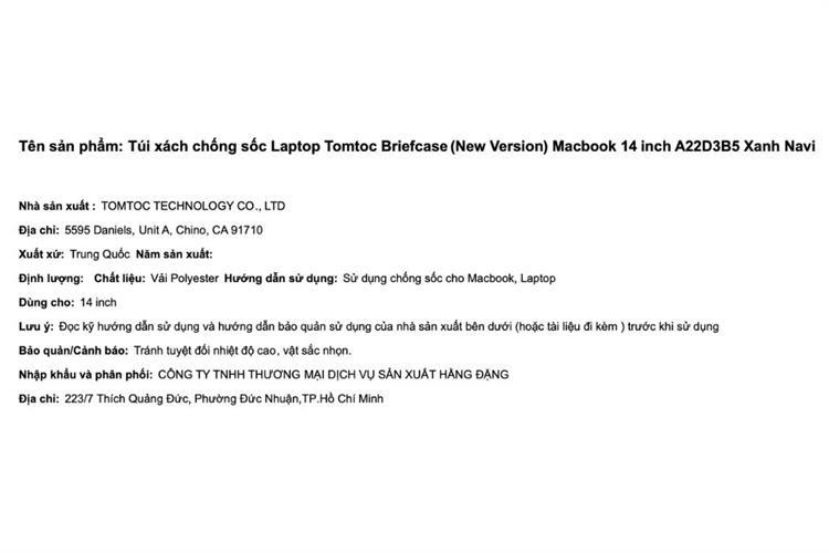 Túi xách chống sốc Macbook 14 inch Tomtoc Briefcase A22D3 Màu Xanh Navy