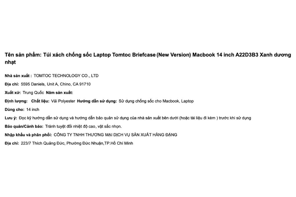 Túi xách chống sốc Macbook 14 inch Tomtoc Briefcase A22D3 Màu Xanh dương nhạt