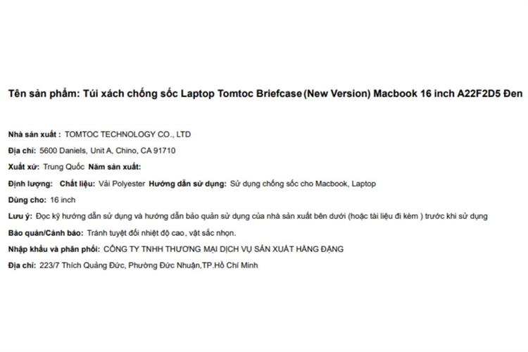 Túi xách chống sốc Macbook 16 inch Tomtoc Briefcase A22F2 Màu Đen