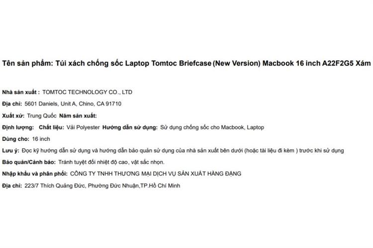 Túi xách chống sốc Macbook 16 inch Tomtoc Briefcase A22F2 Màu Xám