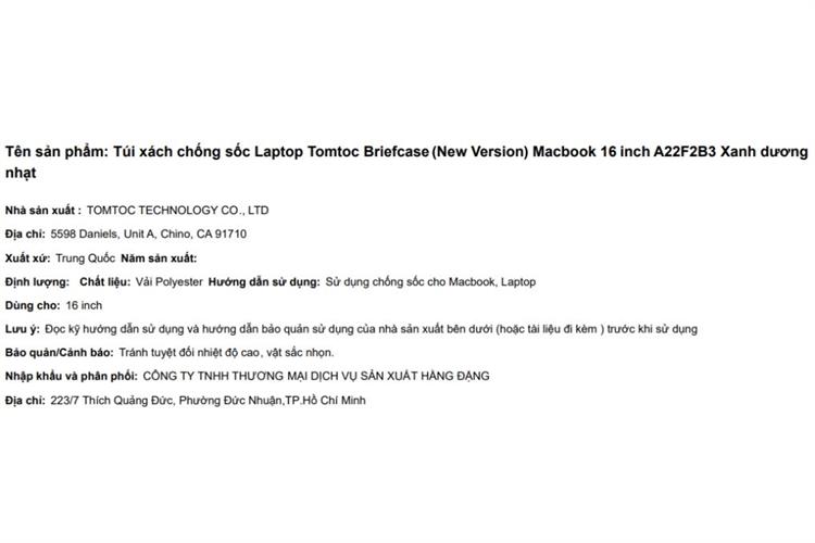 Túi xách chống sốc Macbook 16 inch Tomtoc Briefcase A22F2 Màu Xanh dương nhạt