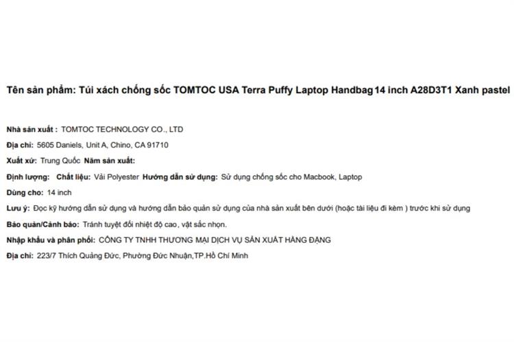 Túi xách chống sốc Laptop Handbag 14 inch Tomtoc USA Terra Puffy A28D3 Màu Xanh da trời nhạt