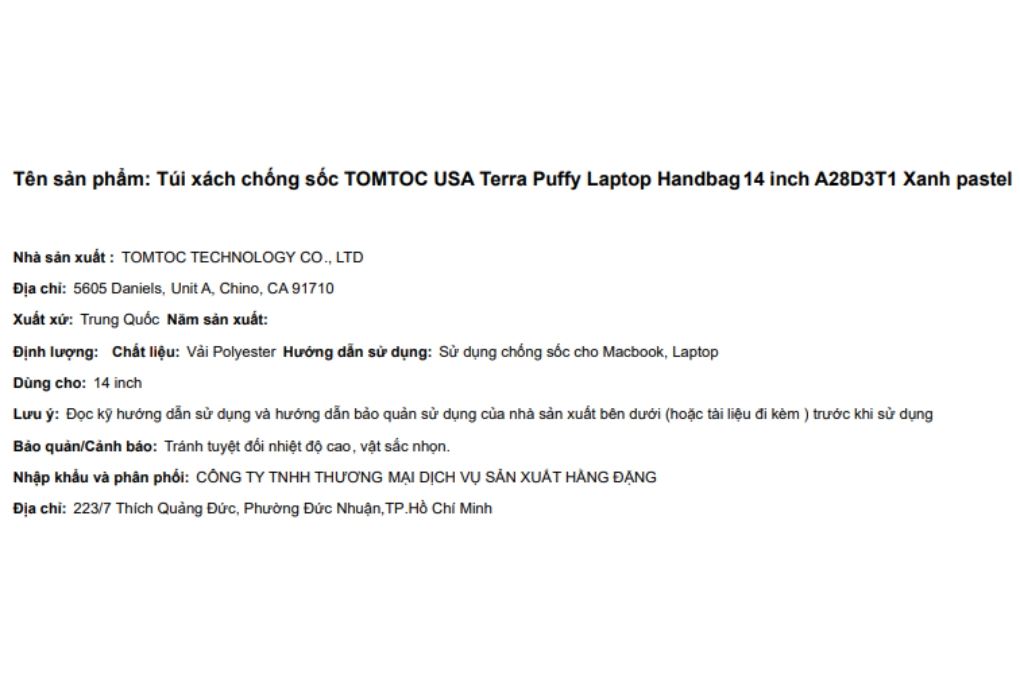 Túi xách chống sốc Laptop Handbag 14 inch Tomtoc USA Terra Puffy A28D3 Màu Xanh da trời nhạt