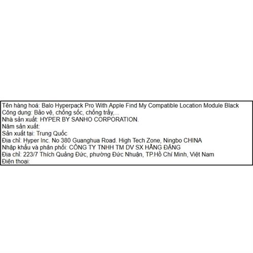 Balo Laptop 16 inch Hyperpack Pro With Apple Find My Compatible Location Module HP20P2-BK Màu Đen