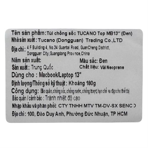 Túi chống sốc Laptop 13 inch TUCANO Top Second Skin BFTMB13-BK - Đen Màu Đen