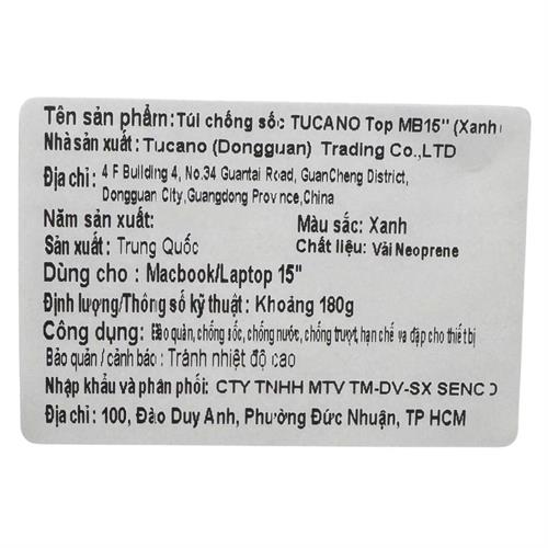Túi chống sốc Laptop 15 inch TUCANO Top Second Skin BFTMB15-B - Xanh Lá Màu Xanh lá