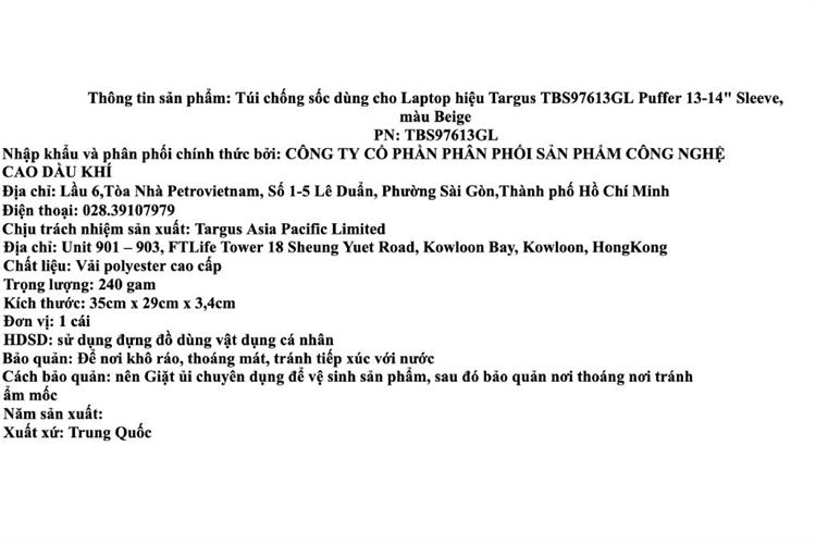 Túi chống sốc Laptop 14 inch Targus TBS976 Màu Màu be
