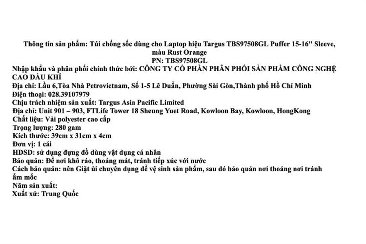 Túi chống sốc Laptop 16 inch Targus TBS975 Màu Cam
