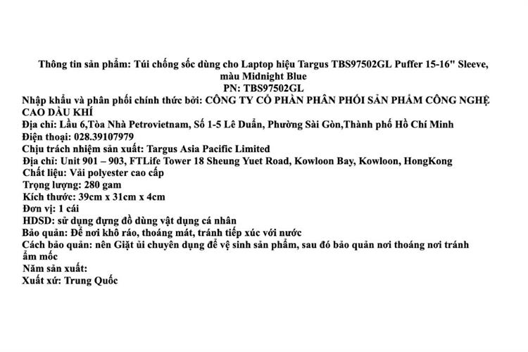 Túi chống sốc Laptop 16 inch Targus TBS975 Màu Xanh Navy
