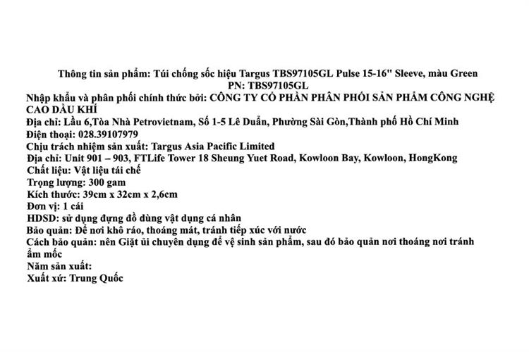 Túi chống sốc Laptop 16 inch Targus TBS9710 Màu Xanh lá