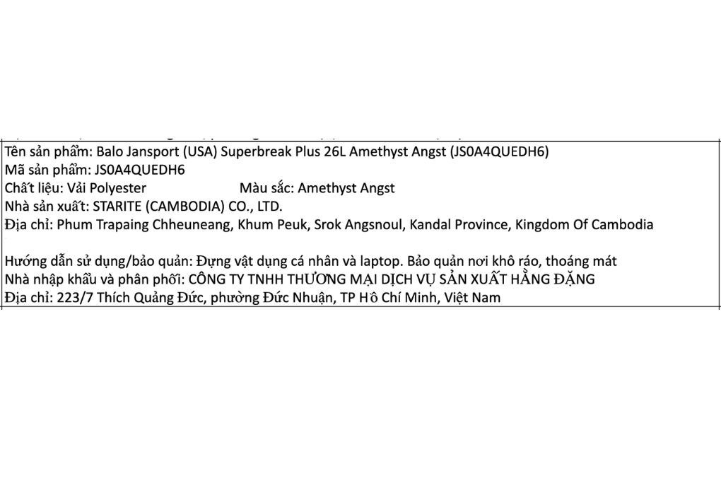 Balo Laptop 15 icnh Jansport Superbreak Plus 26L Tím Màu Tím