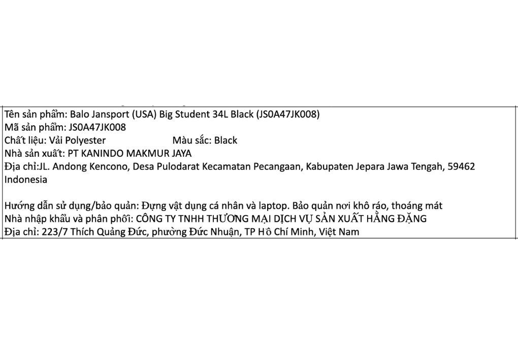 Balo Laptop 15 inch Jansport Big Student 34L Đen Màu Đen