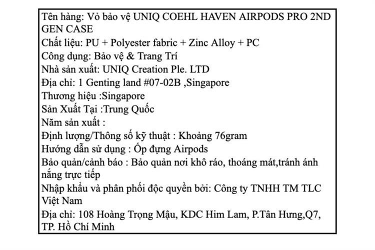 Túi đựng AirPods Pro 2 da PU nhựa PC UNIQ Coehl Haven Màu Da
