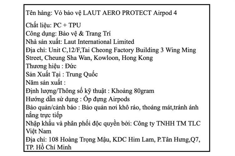 Túi đựng AirPods 4 Nhựa PC TPU LAUT Aero Protect Màu Tím