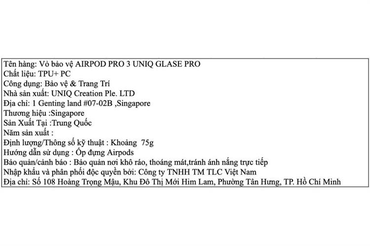 Túi đựng AirPods Pro 3 PC TPU UNIQ GLASE PRO Màu Xám