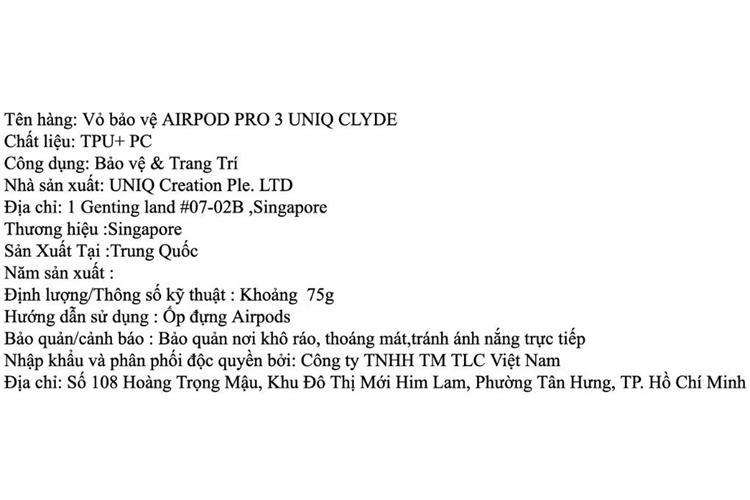 Túi đựng AirPods Pro 3 PC TPU UNIQ CLYDE Màu Xanh Dương