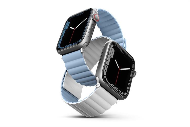 Dây silicone Apple Watch 45/44/42mm UniQ-Revix Reversible Magnetic Màu Xanh dương nhạt