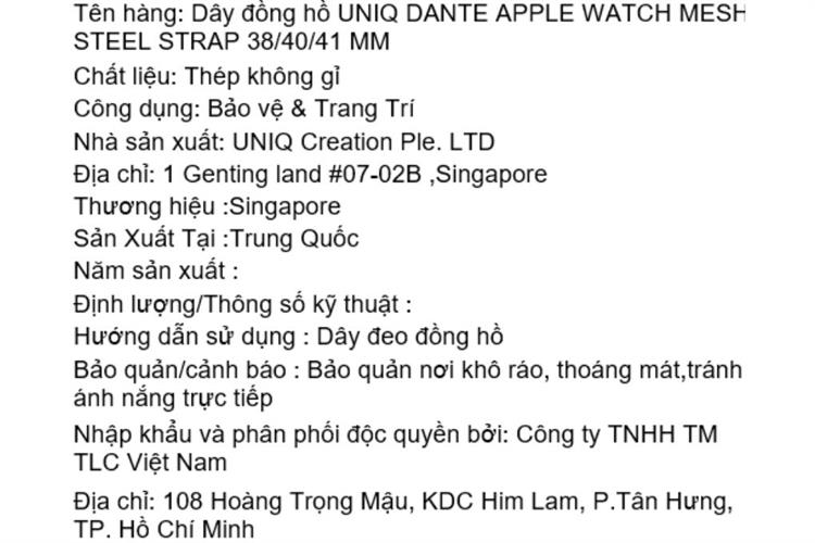 Dây thép không gỉ Apple Watch 41/40/38mm UniQ-Dante Mesh Steel Màu Xanh Dương