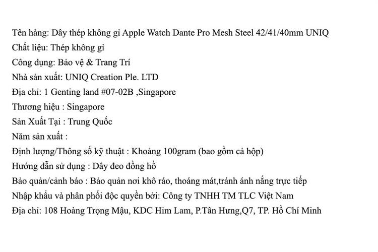 Dây thép không gỉ Apple Watch Dante Pro Mesh Steel mặt 42/41/40mm UNIQ Màu Bạc