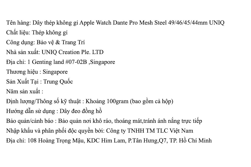 Dây thép không gỉ Apple Watch Dante Pro Mesh Steel mặt 49/46/45/44mm UNIQ Màu Đen