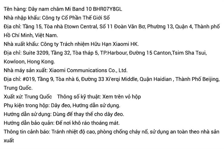 Dây nam châm Mi Band 8/9/10 BHR07Y8GL Màu Trắng