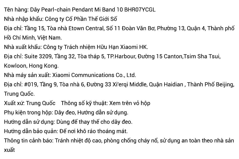 Dây Pearl-chain Pendant Mi Band 8/9/10 BHR07YCGL Màu Bạc