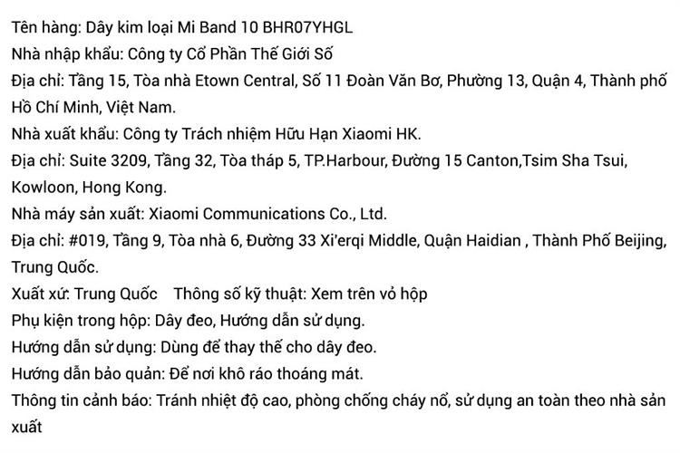 Dây kim loại Mi Band 8/9/10 BHR07YHGL Màu Bạc