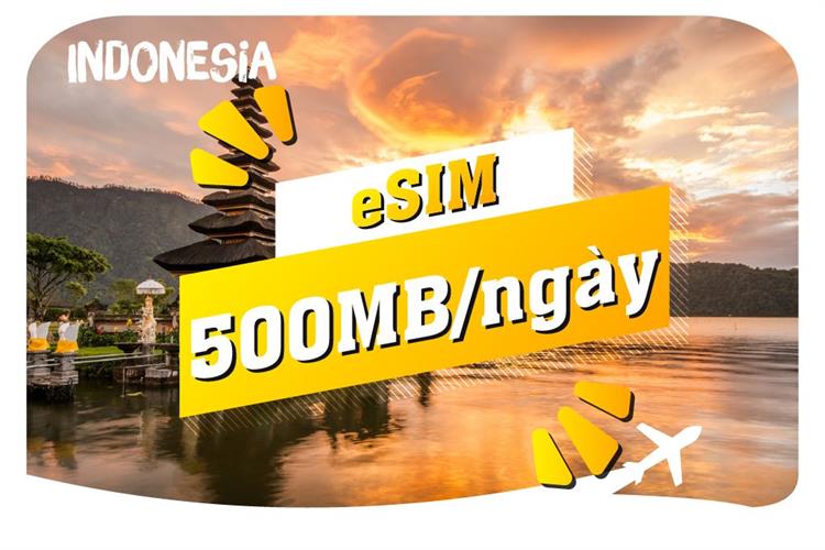 eSIM du lịch Bluecom Indonesia 500MB/Ngày