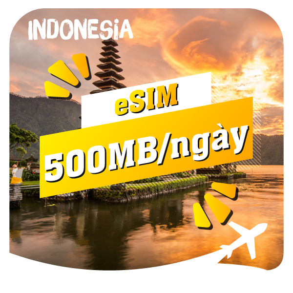 eSIM du lịch Bluecom Indonesia 500MB/Ngày