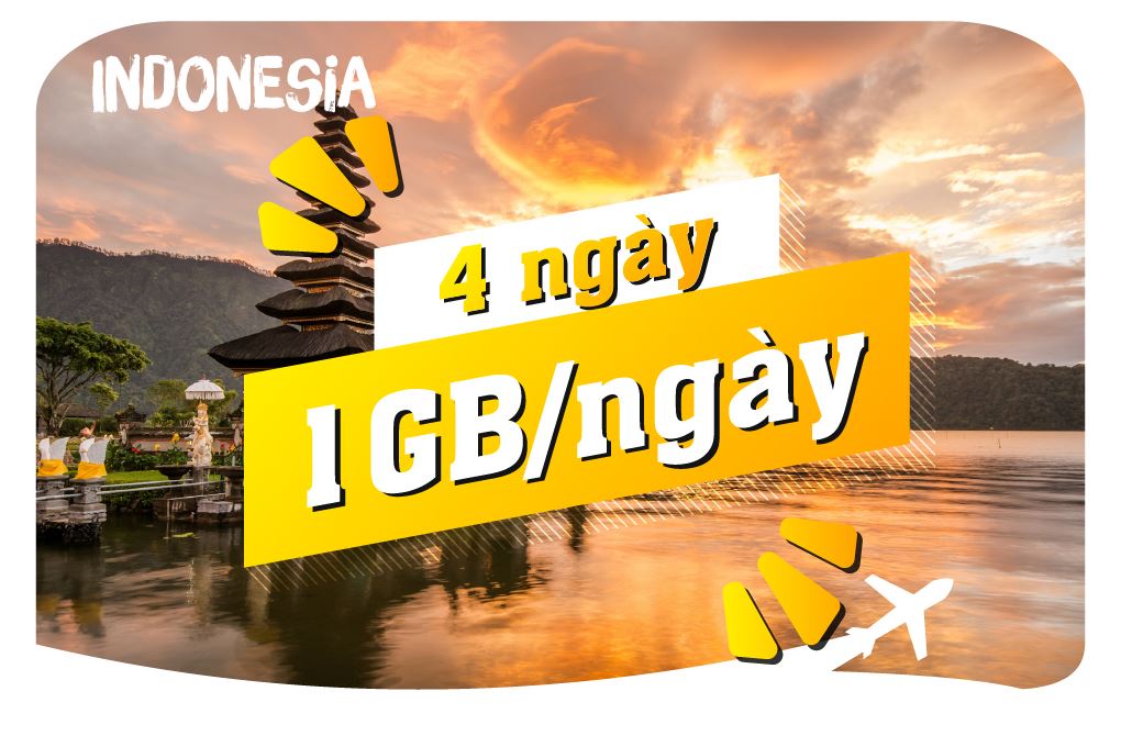 eSIM du lịch Bluecom Indonesia 1GB/Ngày 4 Ngày