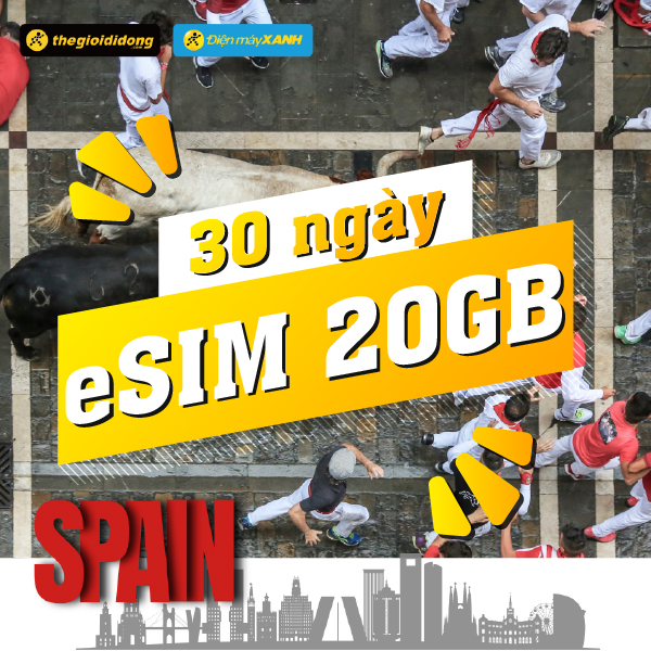 eSIM du lịch Bluecom Spain 20GB/30 Ngày