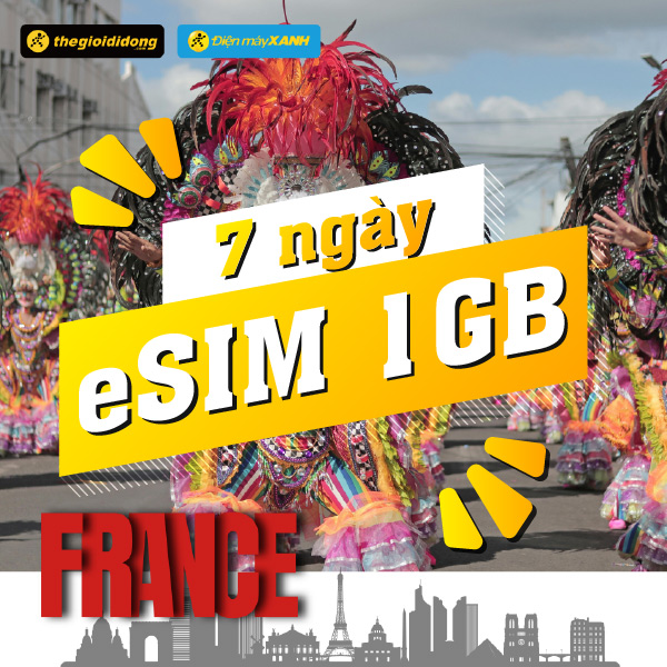 eSIM du lịch Bluecom France 1GB/7 Ngày