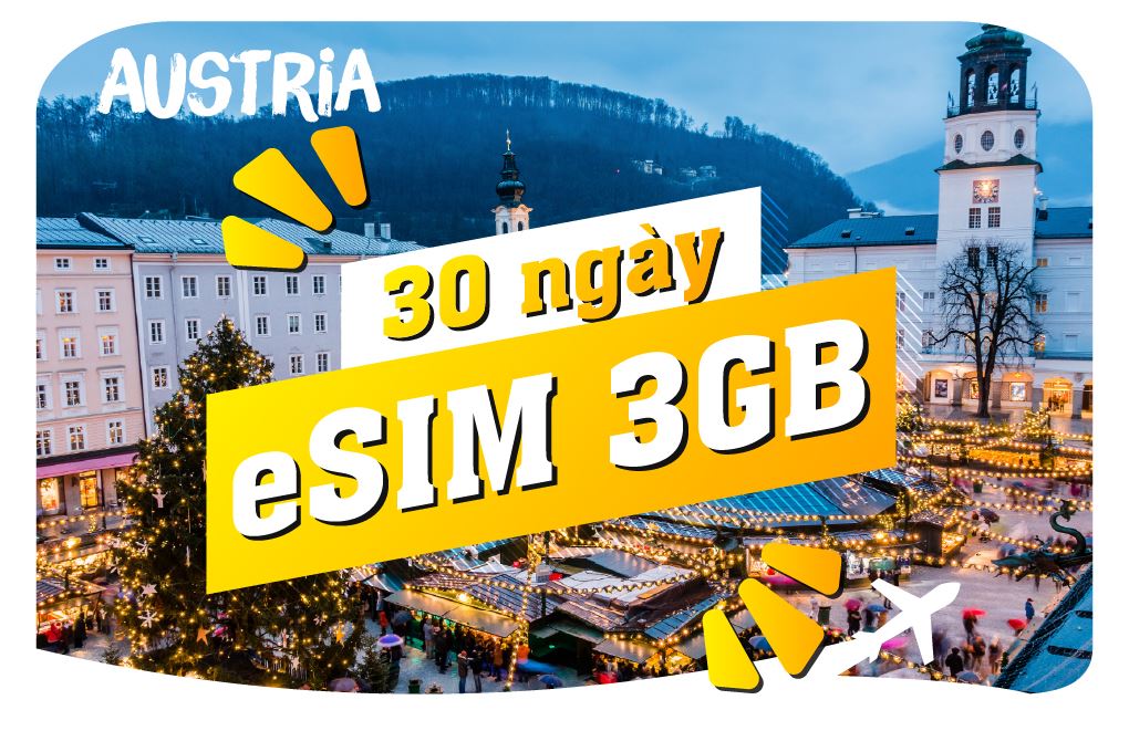 eSIM du lịch Bluecom Austria 3GB/30 Ngày