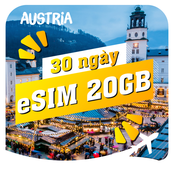 eSIM du lịch Bluecom Austria 20GB/30 Ngày