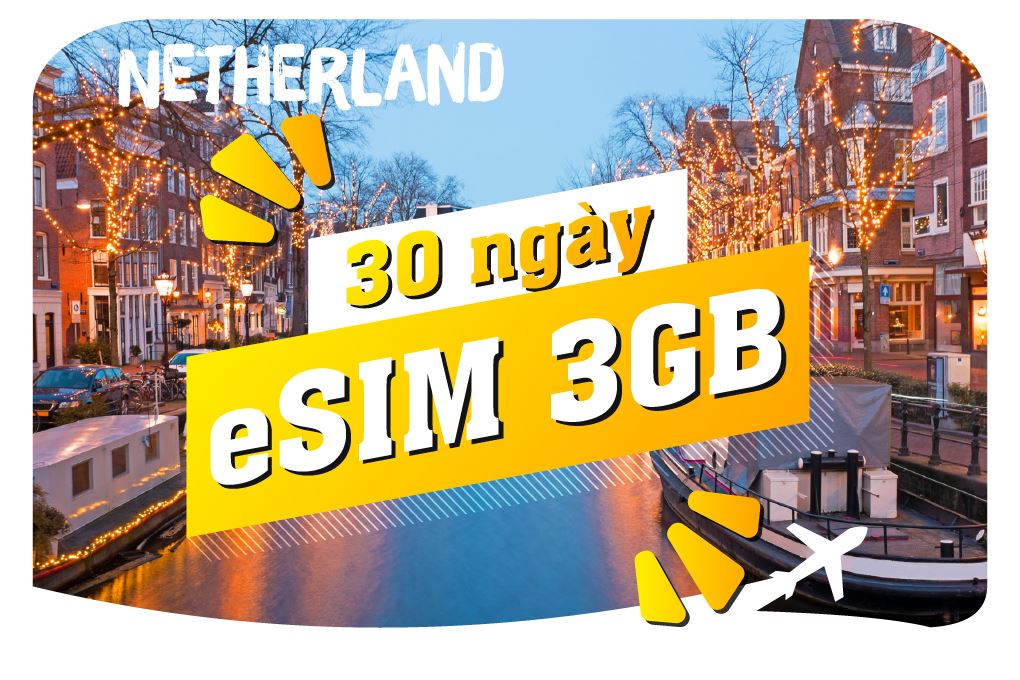 eSIM du lịch Bluecom Netherlands 3GB/30 Ngày