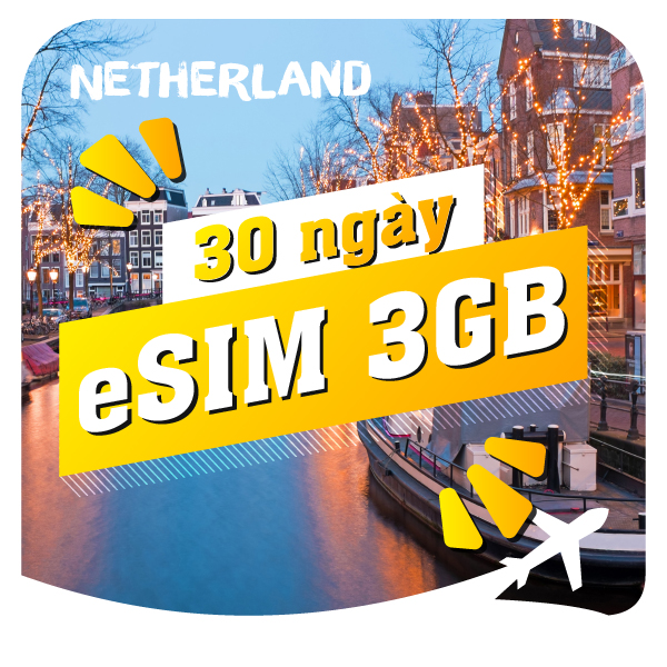 eSIM du lịch Bluecom Netherlands 3GB/30 Ngày