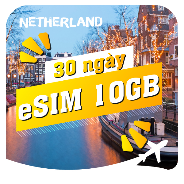 eSIM du lịch Bluecom Netherlands 10GB/30 Ngày