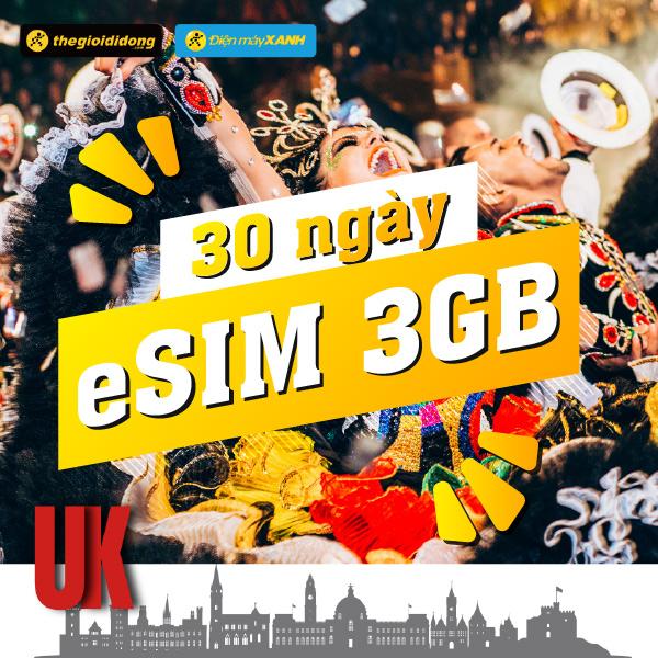 eSIM du lịch Bluecom United Kingdom 3GB/30 Ngày