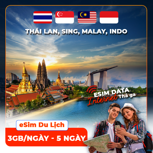 eSIM du lịch Bluecom Singapore-Indonesia-Malaysia-Thailand 3GB/Ngày 5 Ngày