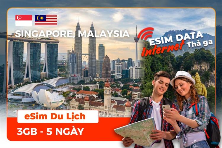 eSIM du lịch Bluecom Singapore - Malaysia 3GB/5 Ngày