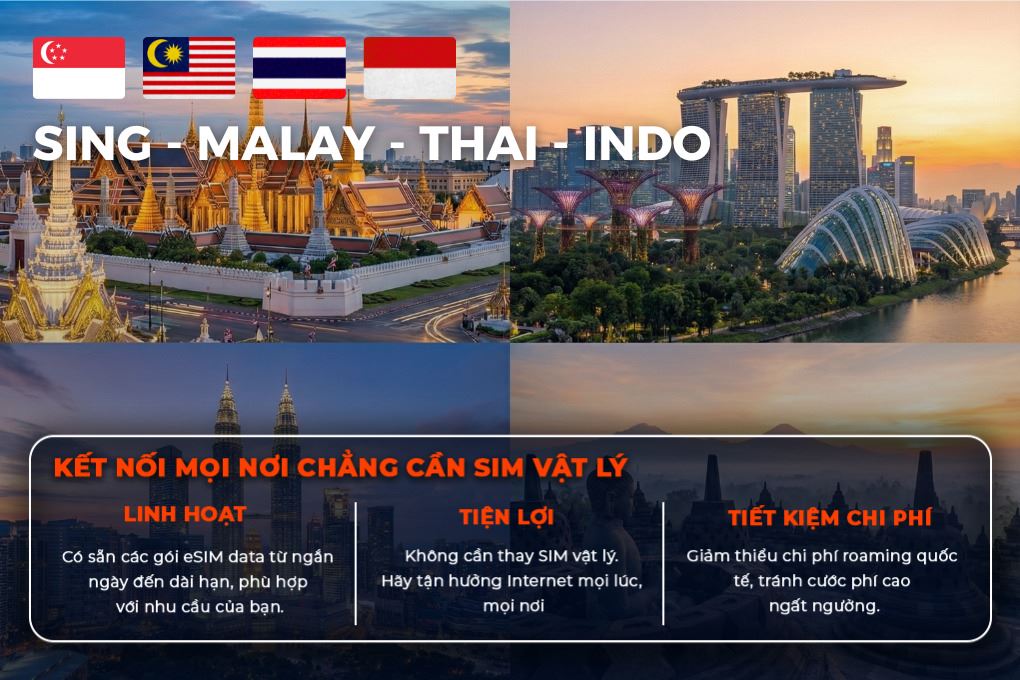 eSIM du lịch Bluecom Singapore - Indonesia - Malaysia - Thailand 3GB/5 Ngày
