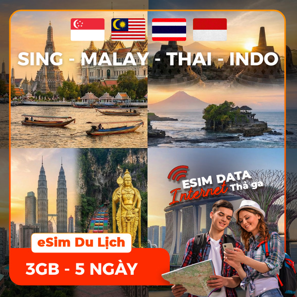 eSIM du lịch Bluecom Singapore - Indonesia - Malaysia - Thailand 3GB/5 Ngày