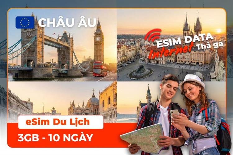 eSIM du lịch Bluecom Europe B 3GB/10 Ngày