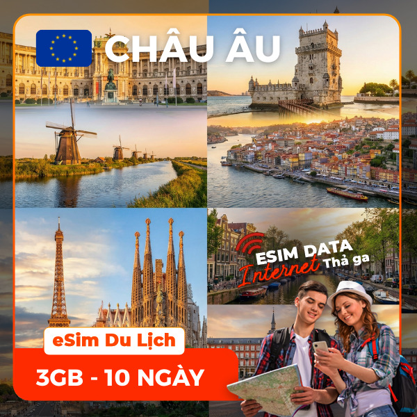 eSIM du lịch Bluecom Europe B 3GB/10 Ngày