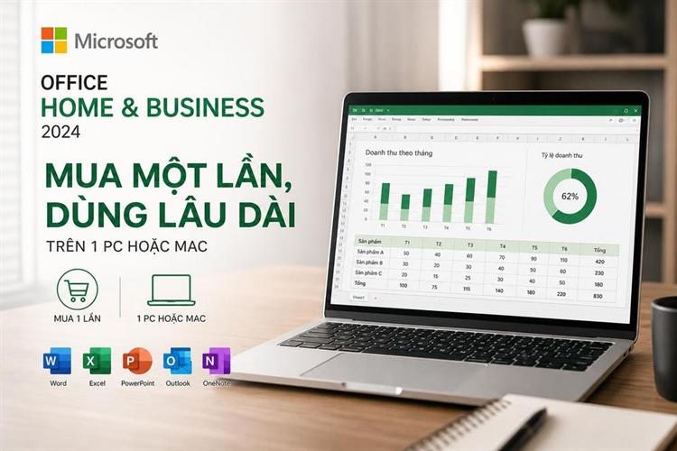 Microsoft Office Home & Business 2024 Retail Key Online (EP2-06604) Màu Trắng
